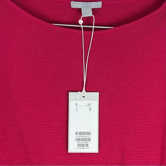 NEW Size XS COS A-Line Merino Jumper Knit Magenta Pink Pocket Pullover Sweater - Picture 9 of 9
